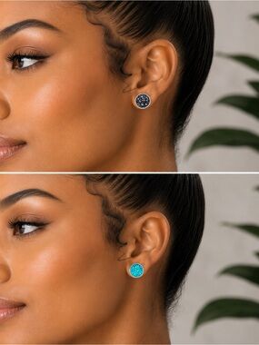 12 mm Sparkling Silver and Teal Stud Earrings